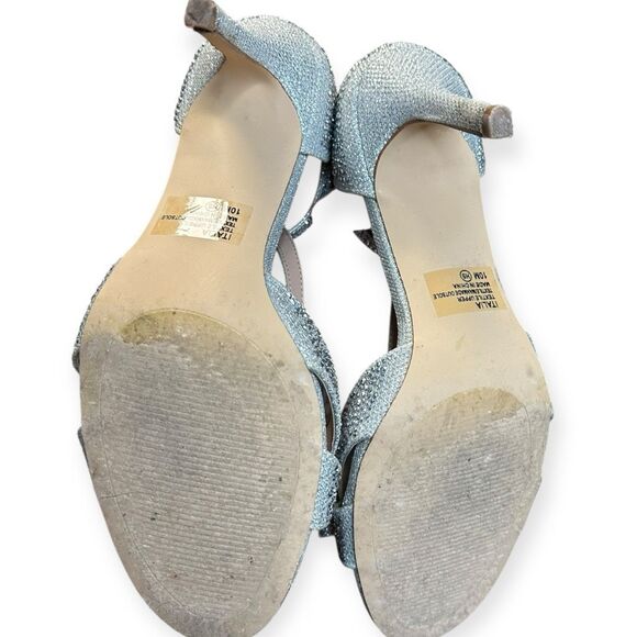 JELLYPOP Women’s Silver Glitter Rhinestone Bow Keelin High Heel Sandals Size 10 - Picture 7 of 8